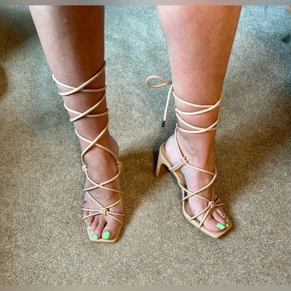 A New Day Tan Leather Tie Up Heels - Picture 4 of 9